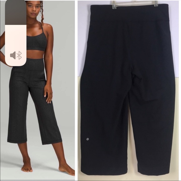 Lululemon Wide Leg Crop Pants LUON Stretch High Waist Yoga Black Capri Leggings